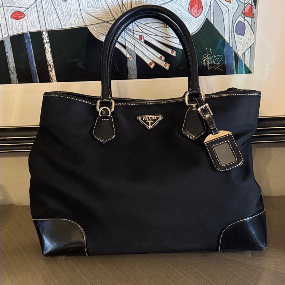 Prada Black Nylon and Leather Handbag